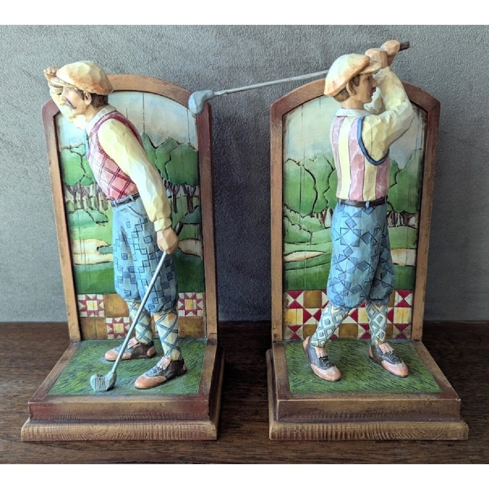 Jim Shore Heartwood Creek Golfer Book End Set Golf Figurine Sculpture 2005 GUC